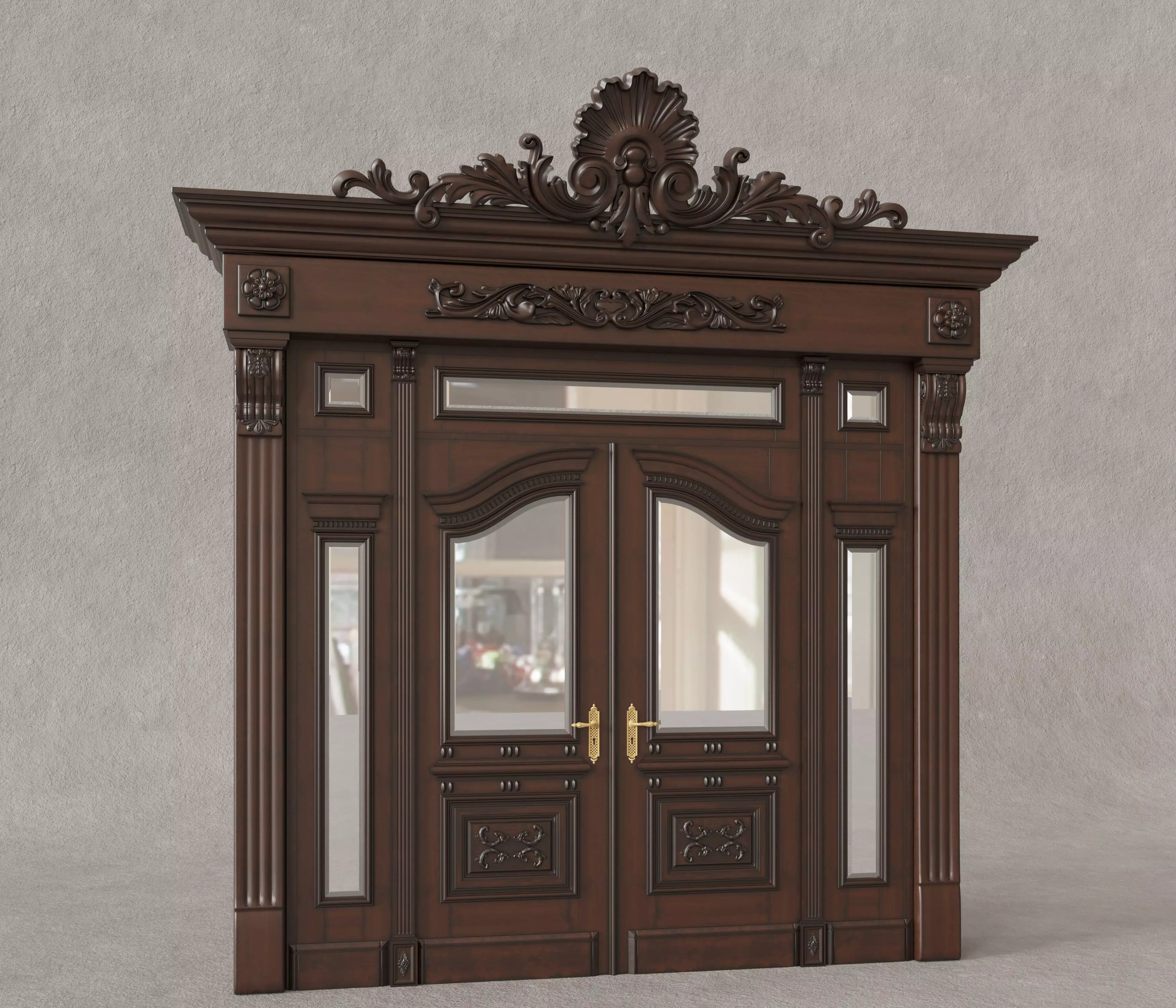 Classic wooden door 3D model_0