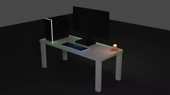 Low Poly Desk computer with light