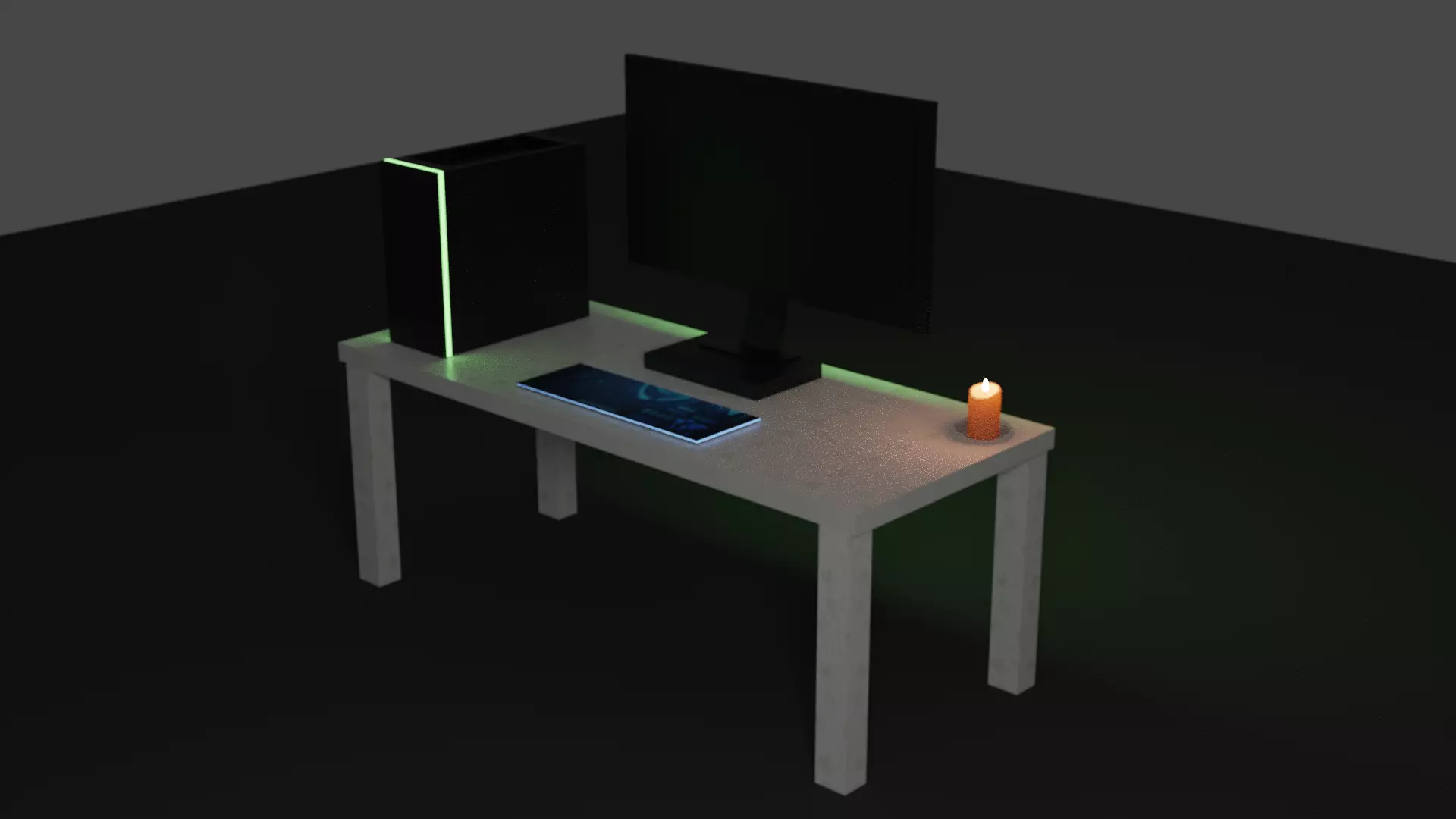 Low Poly Desk computer with light Low-poly 3D model_0