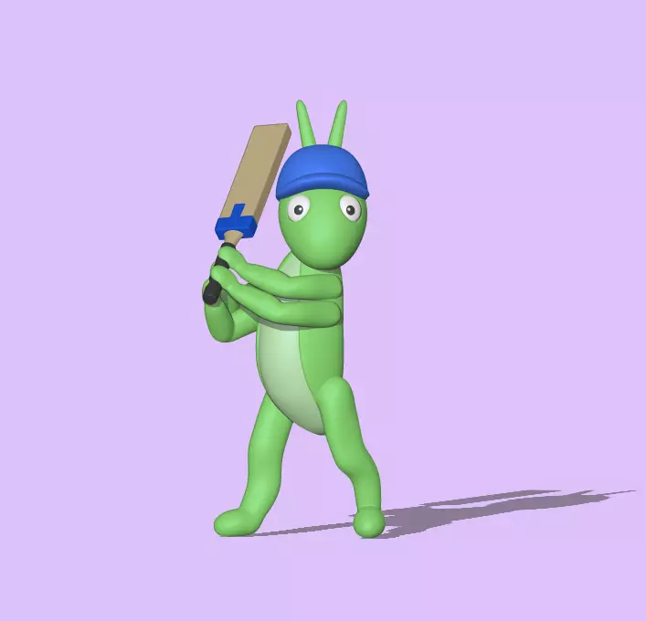 Cricket cartoon character holding bat 3D print model