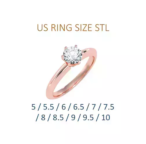 Women solitaire ring full US finger size 3dm stl render detail