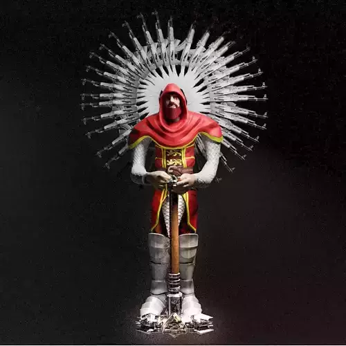 High poly 3D model statue of man holding sword Low-poly 3D model