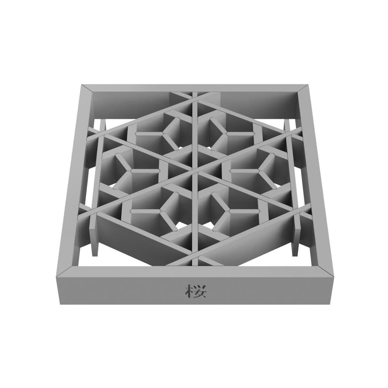 Sakura geometric design on wooden frame 3D print model_3