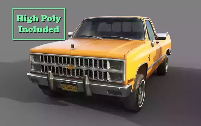 Chevrolet C10 1982 Orange Low-poly 3D model