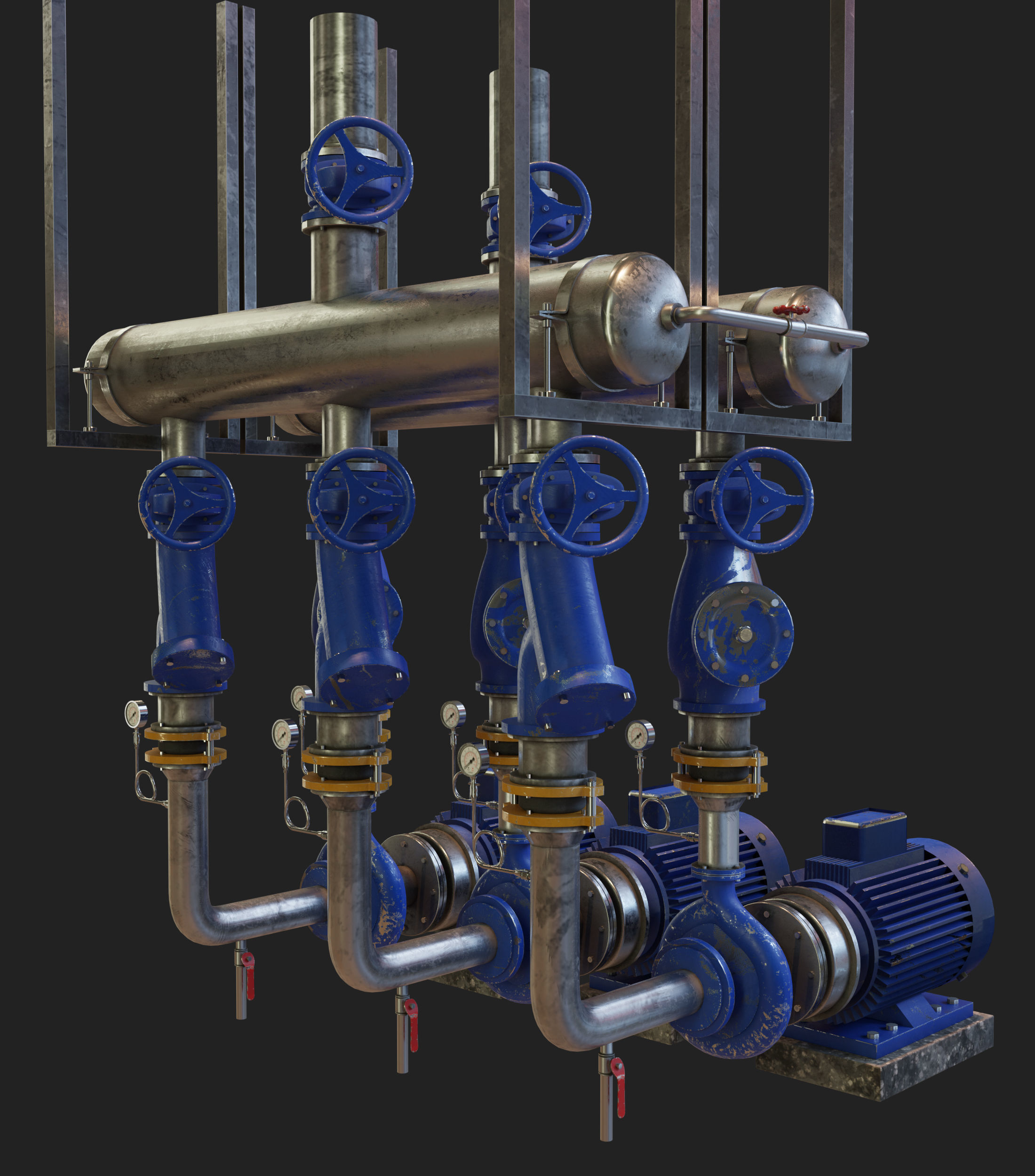 Pump Collection and Drain Valve and Pipe Clamp 3D model_1