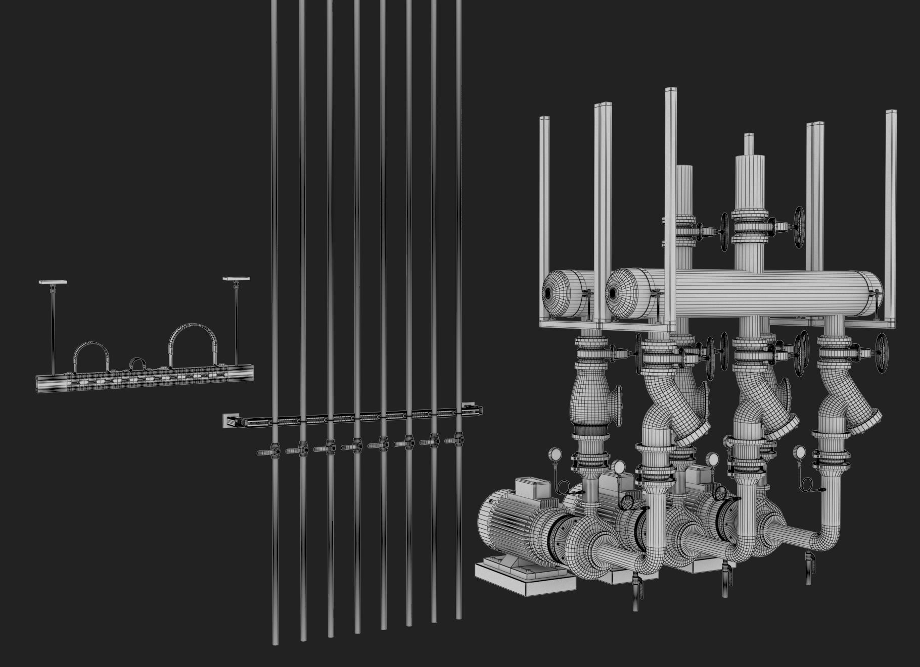 Pump Collection and Drain Valve and Pipe Clamp 3D model_6