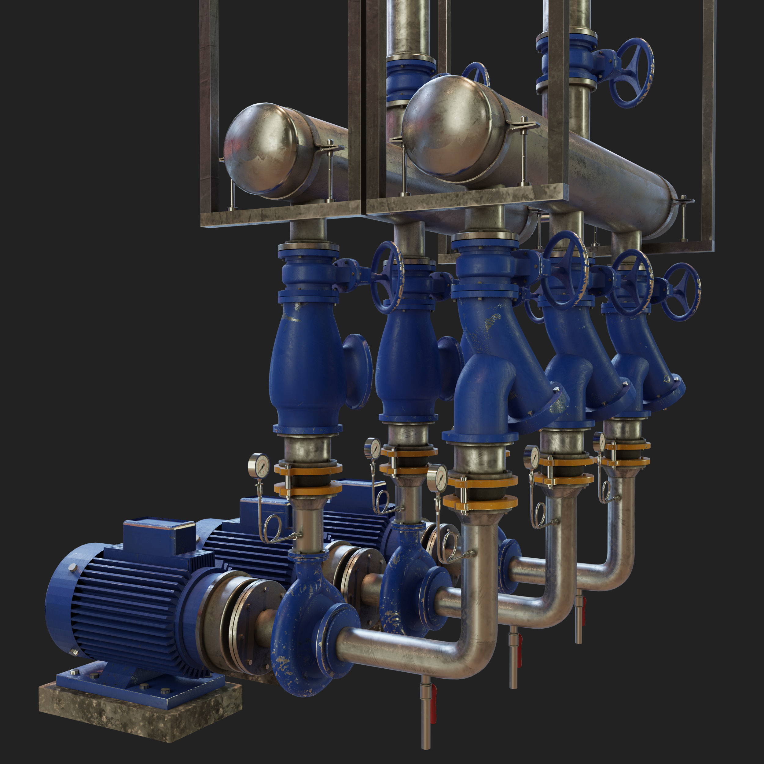 Pump Collection and Drain Valve and Pipe Clamp 3D model_2