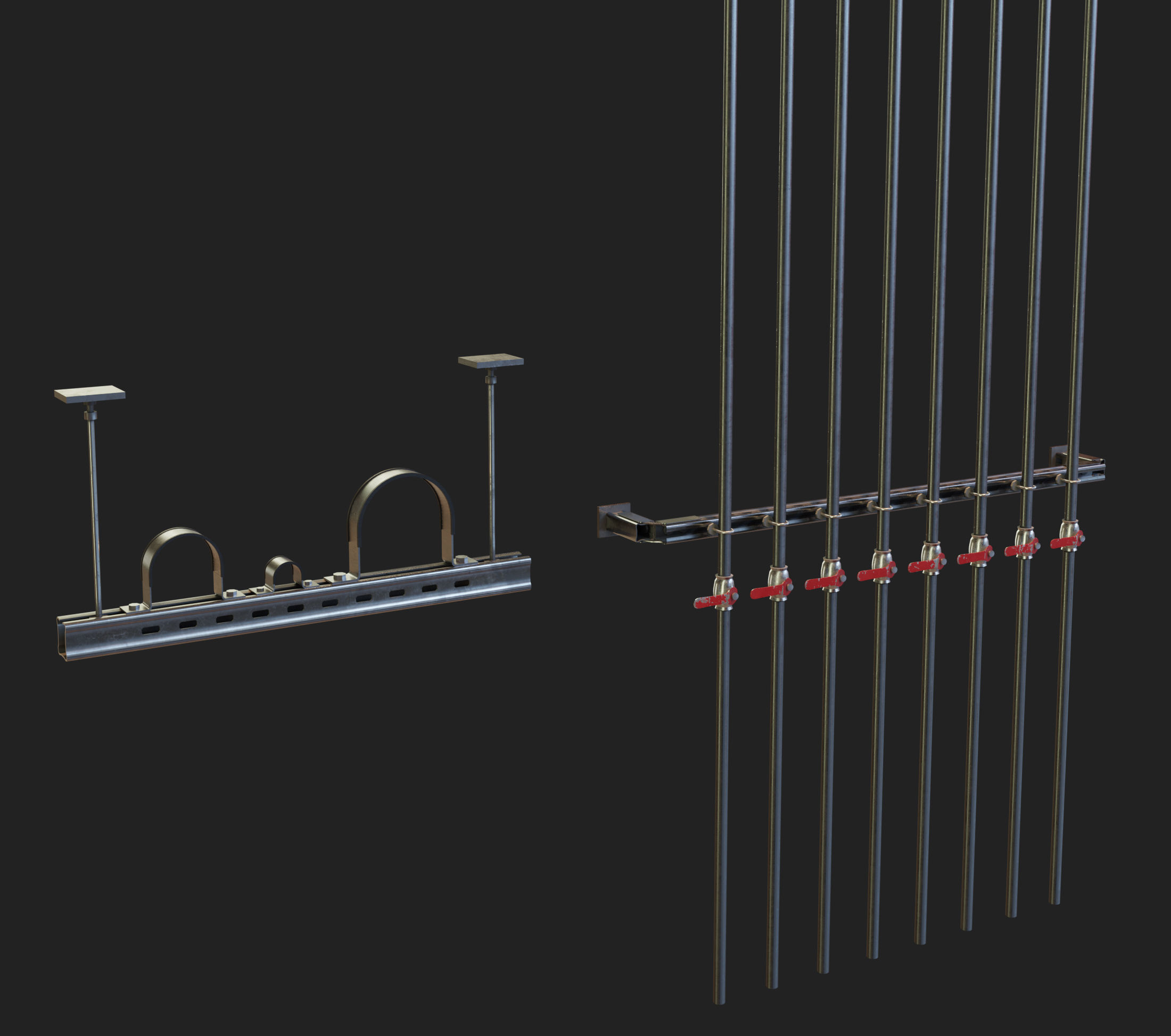 Pump Collection and Drain Valve and Pipe Clamp 3D model_3