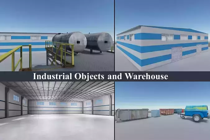 Industrial Objects and Warehouse Low-poly 3D model