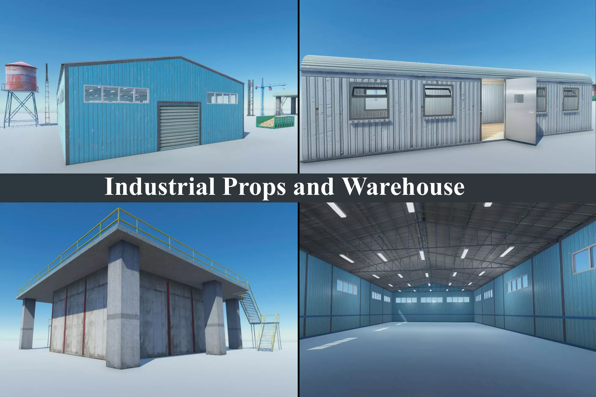 Industrial Props and Warehouse Low-poly 3D model_0