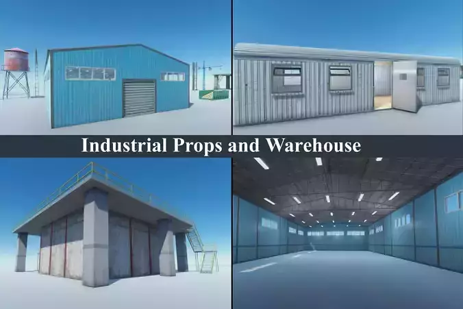 Industrial Props and Warehouse Low-poly 3D model