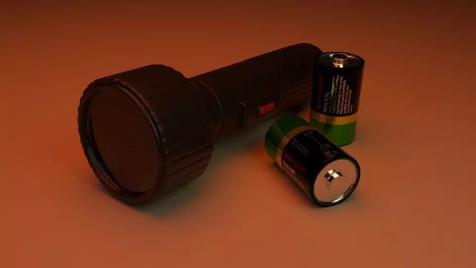 Flashlight and battery Free 3D model