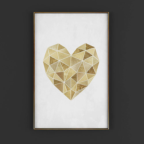 Pictures32 gold geometric heart art Low-poly 3D model