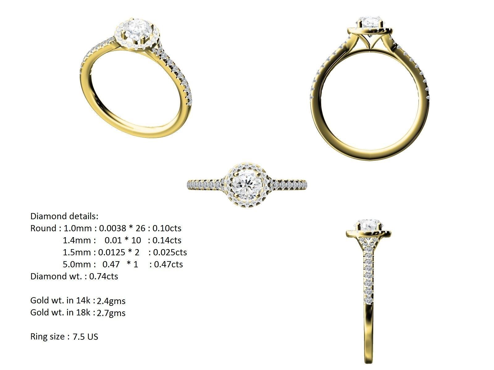 Women solitaire ring full US finger size 3dm stl render detail 3D print model_8