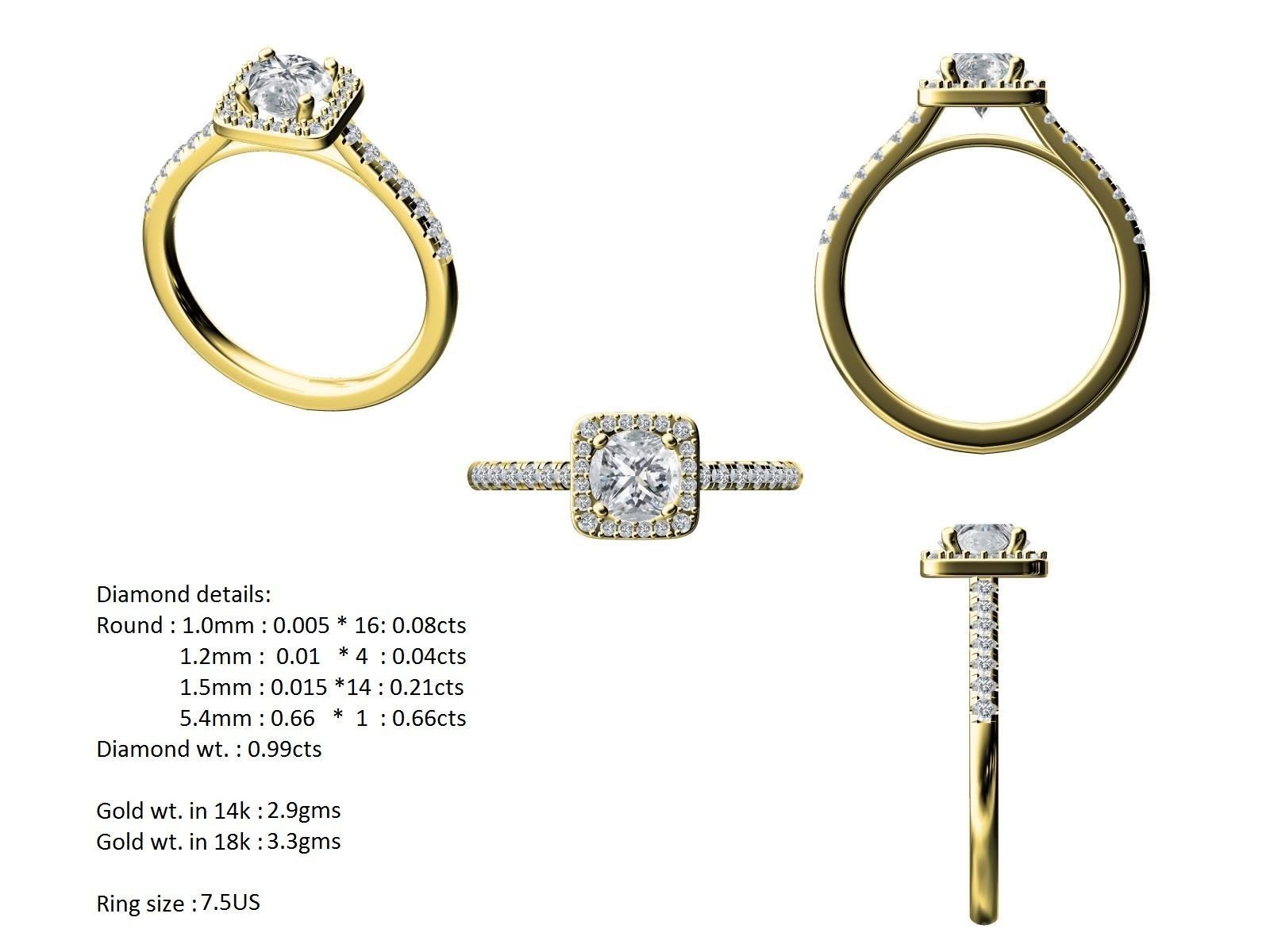 Women solitaire ring full US finger size 3dm stl render detail 3D print model_8