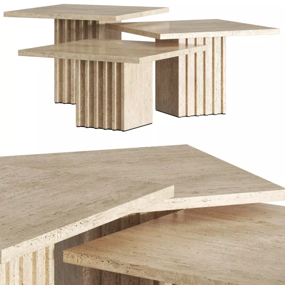 CB2 Exclusive Carve Travertine Cocktail Tables 3D model