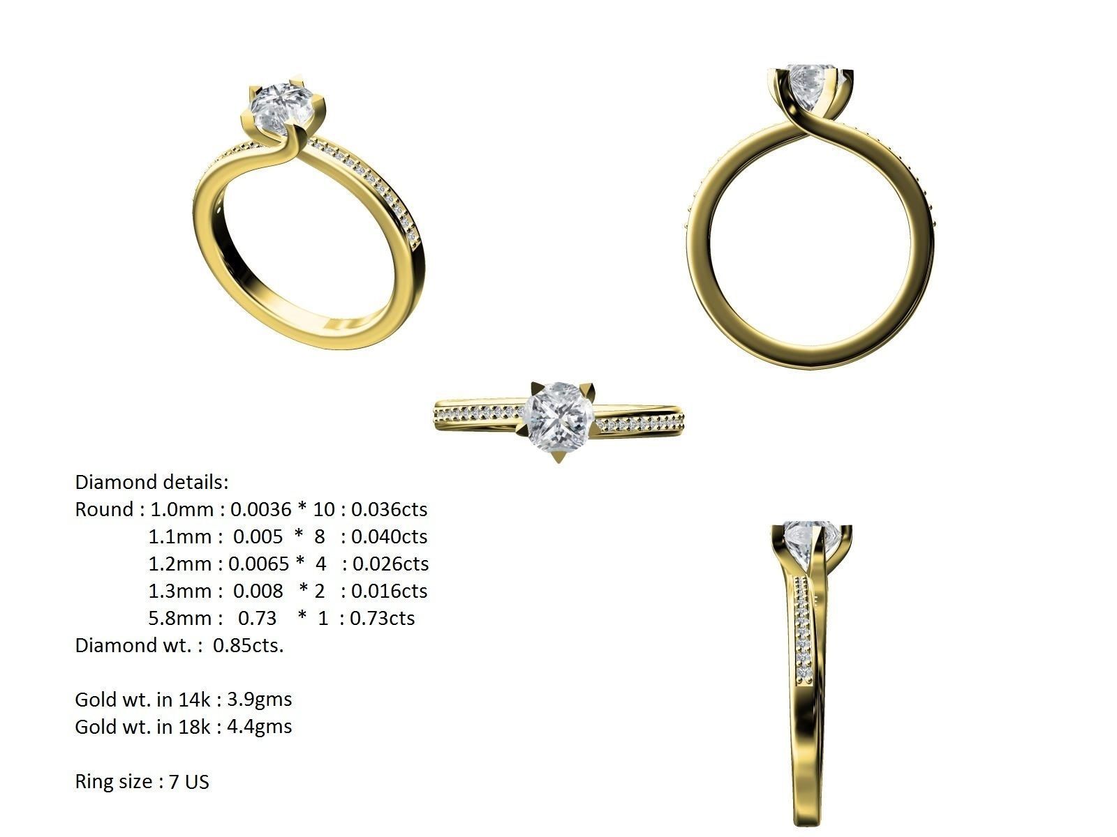 Women solitaire ring full US finger size 3dm stl render detail 3D print model_6