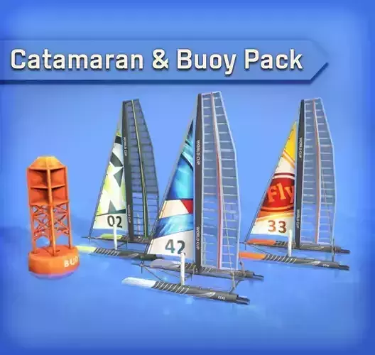 Catamaran and Buoy Pack Low-poly 3D model
