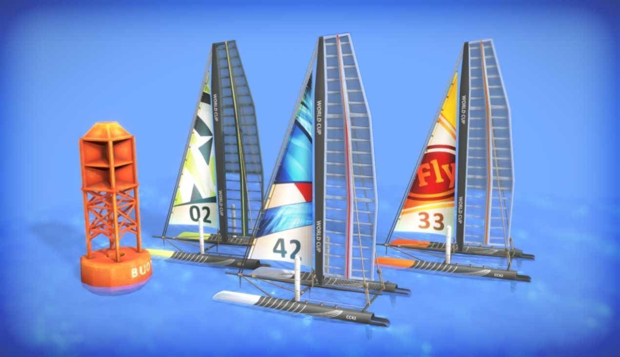 Catamaran and Buoy Pack Low-poly 3D model_1