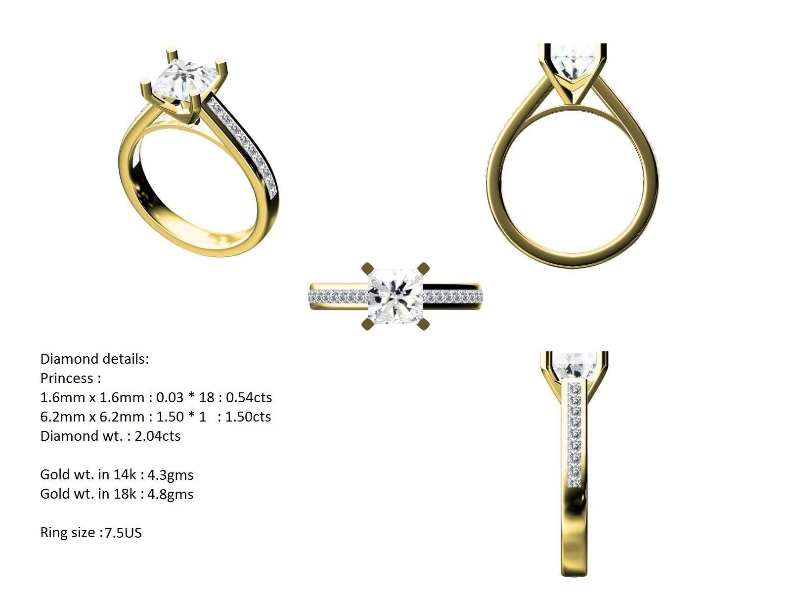 Women solitaire ring full US finger size 3dm stl render detail 3D print model_6