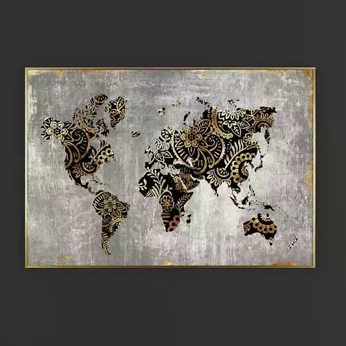 Pictures59 world map in gold and silver