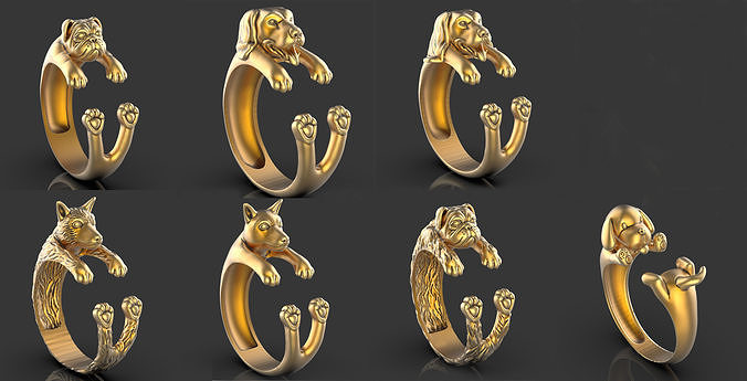 Ring Dog Pack 3D  model  Silver Gold Print 3D print model