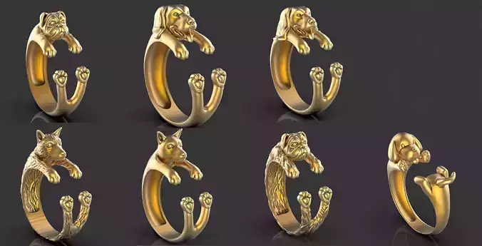 Ring Dog Pack 3D  model  Silver Gold Print 3D print model