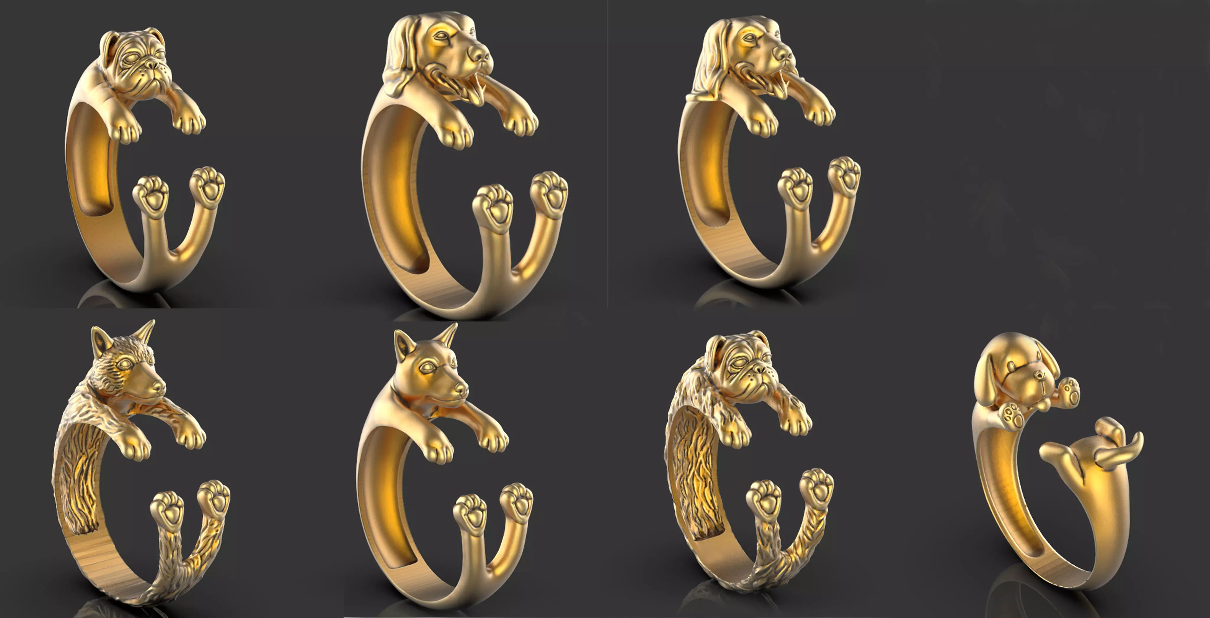 Ring Dog Pack 3D model Silver Gold Print 3D print model