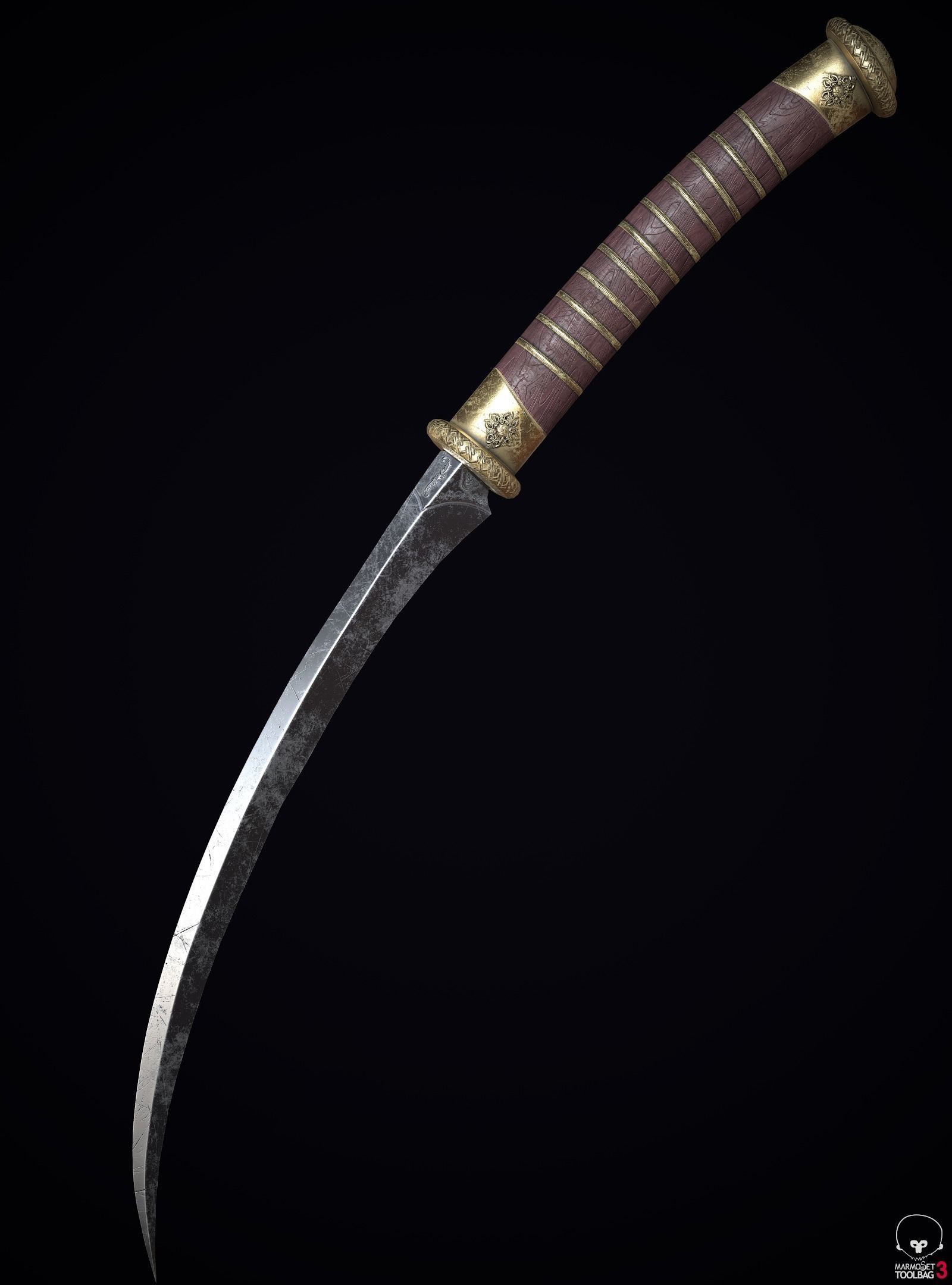 Ancient dagger engraving Low-poly 3D model_2