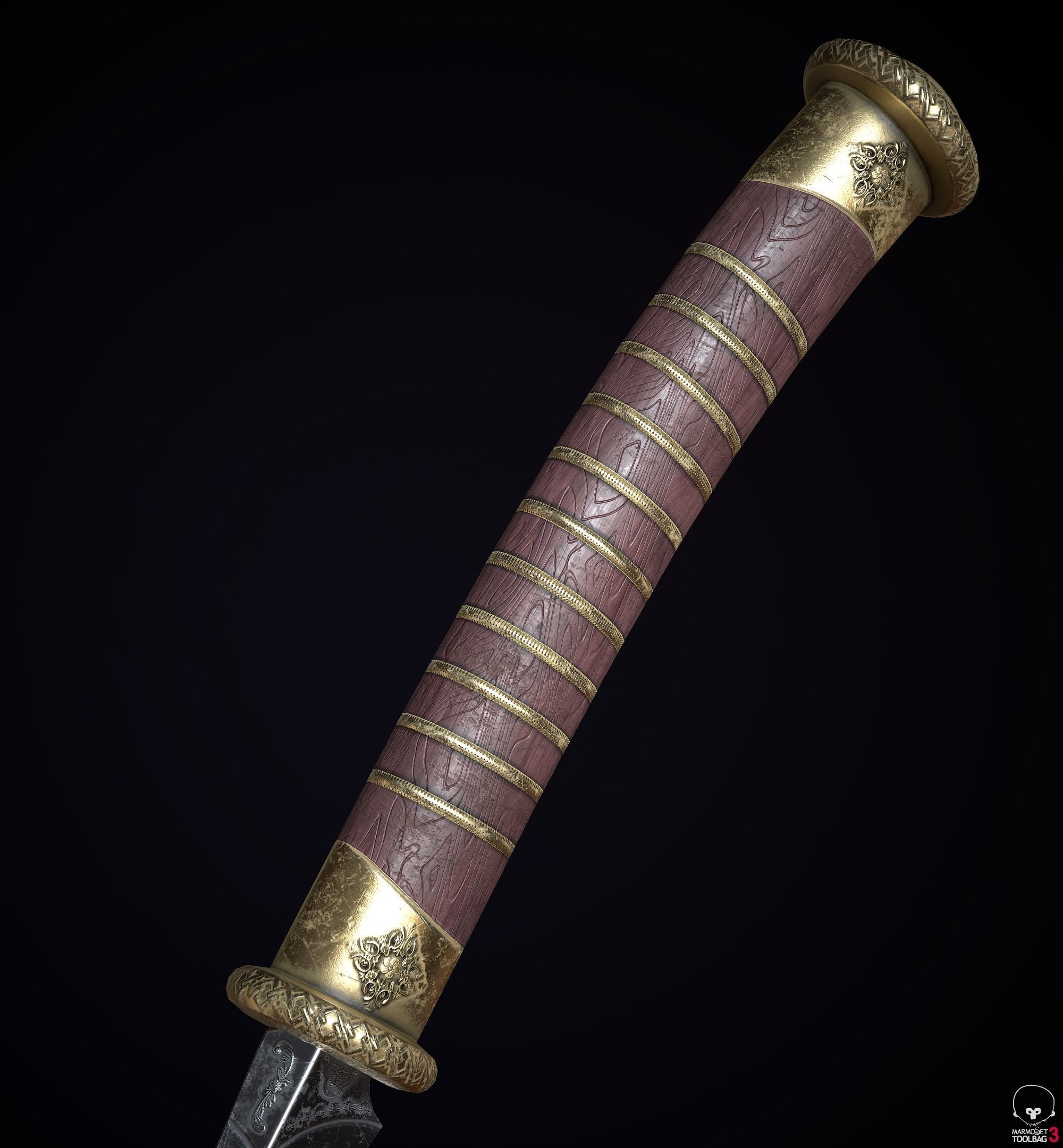 Ancient dagger engraving Low-poly 3D model_6