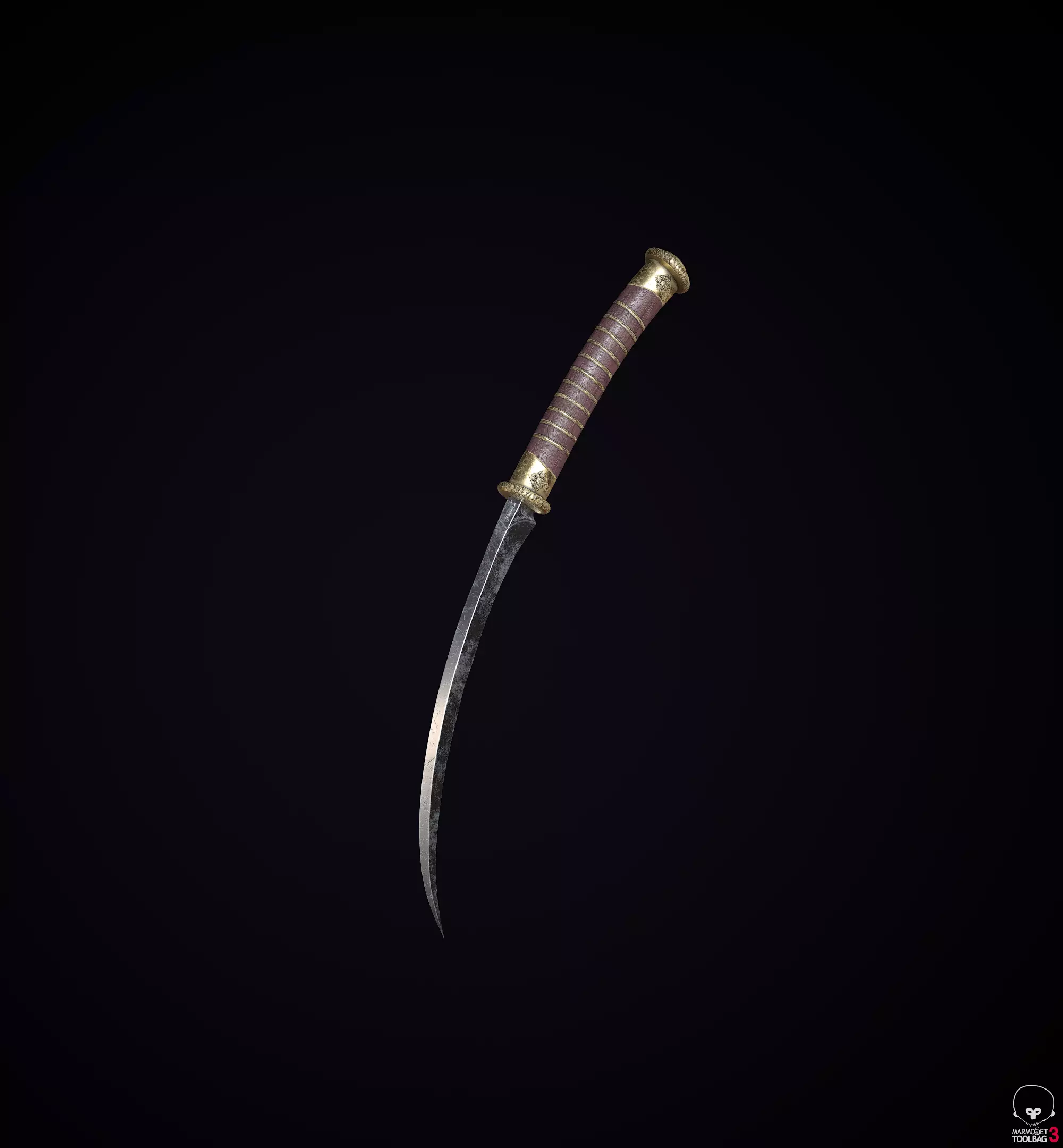 Ancient dagger engraving Low-poly 3D model_0