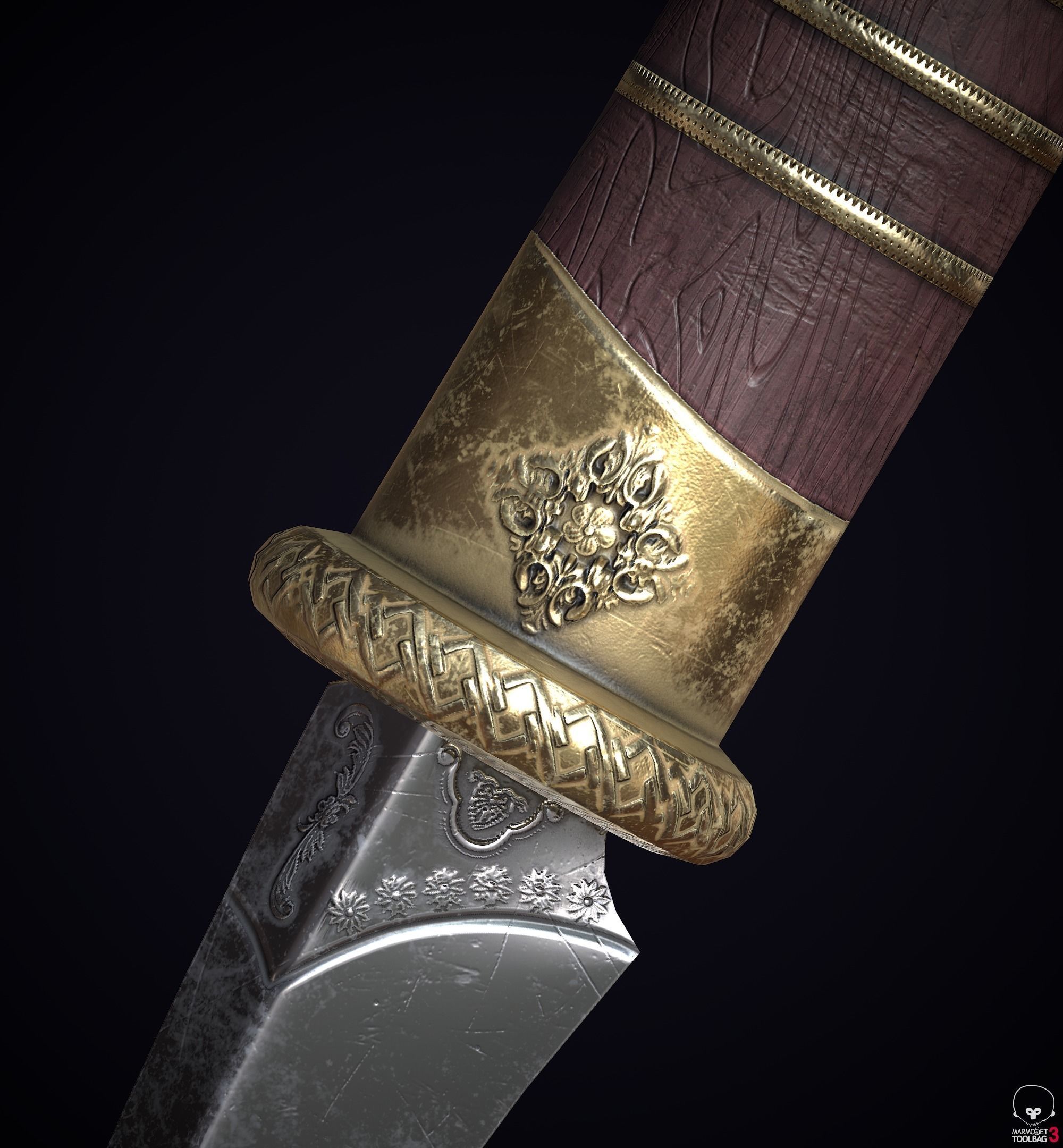 Ancient dagger engraving Low-poly 3D model_5