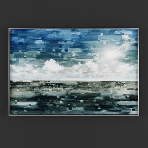 Pictures78 abstract painting of ocean with clouds Low-poly 3D model