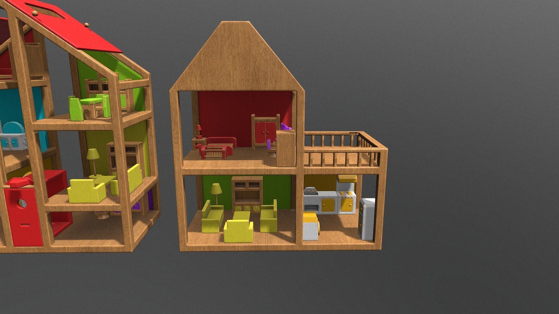 Dolls House Low-poly 3D model_2