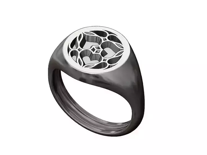 Round signet ring with gothic ornament N01