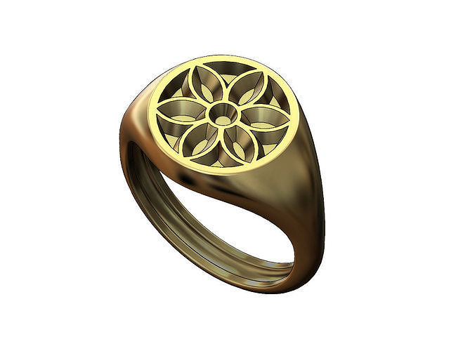 Round signet ring with gothic ornament N02 3D print model