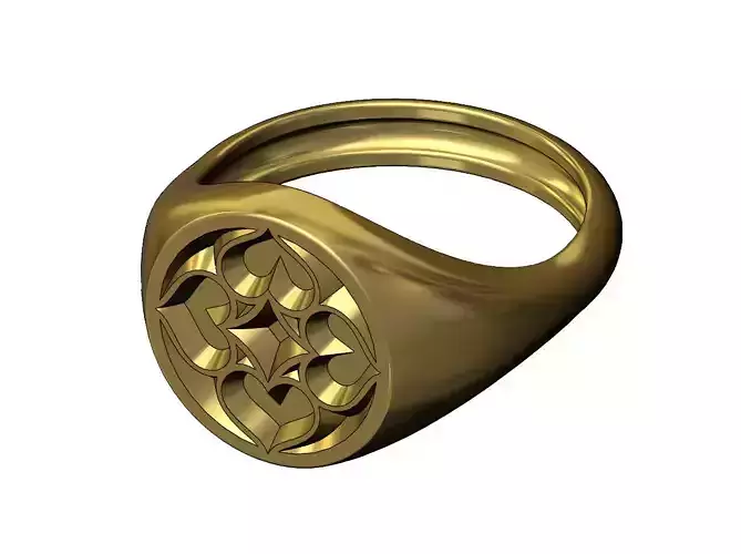 Round signet ring with gothic ornament N04