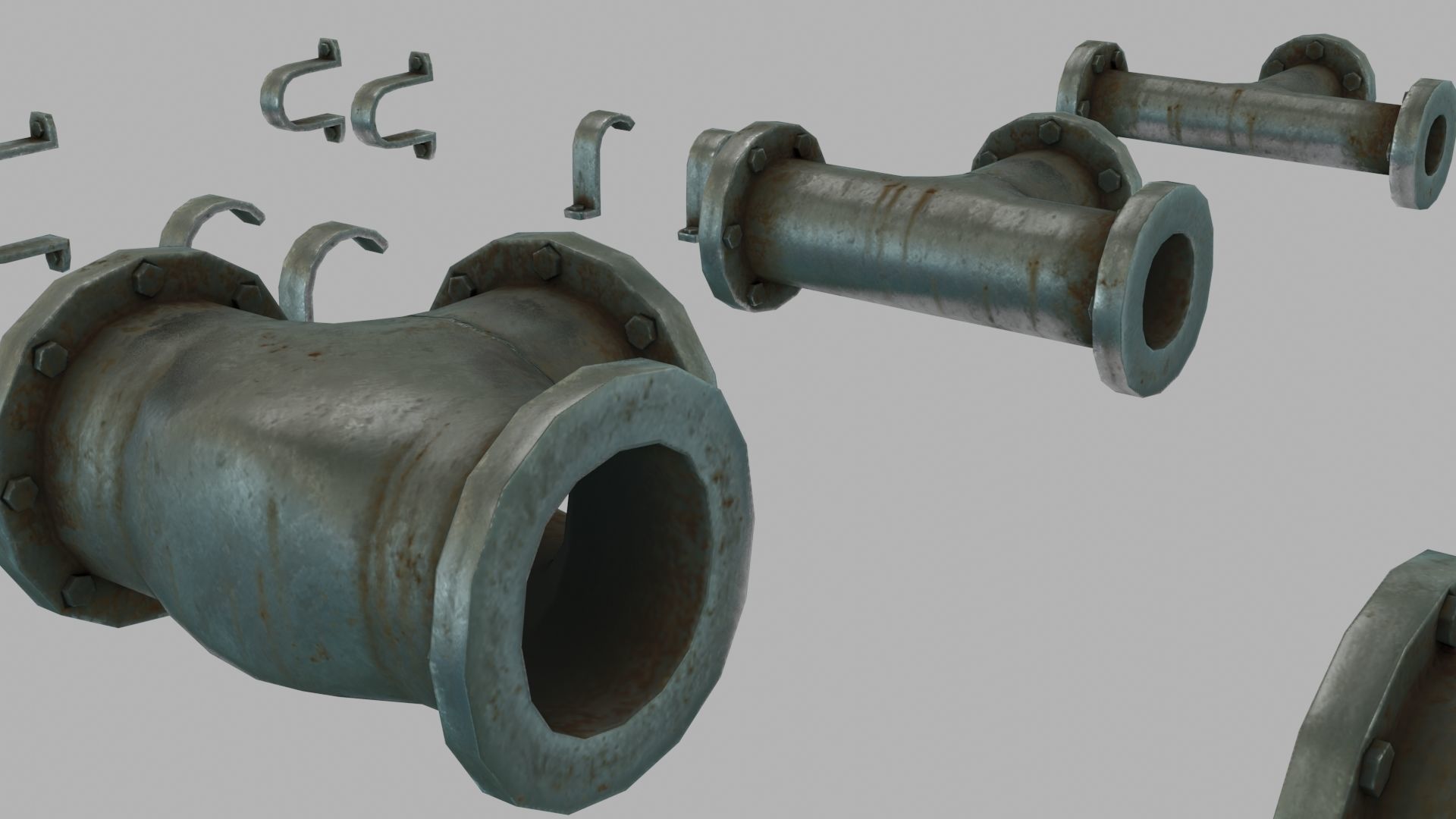 Low Poly Modular PBR Pipe Asset Collection Low-poly 3D model_7