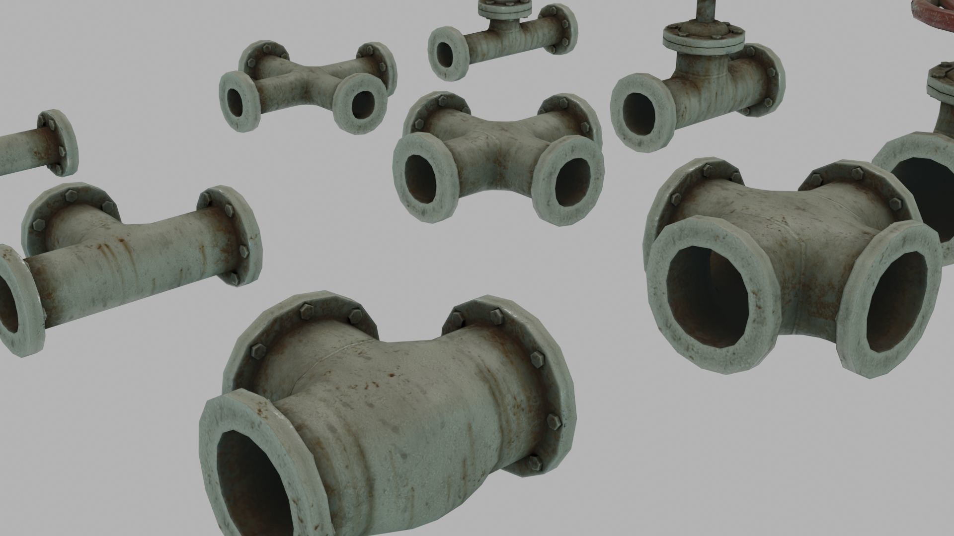 Low Poly Modular PBR Pipe Asset Collection Low-poly 3D model_16