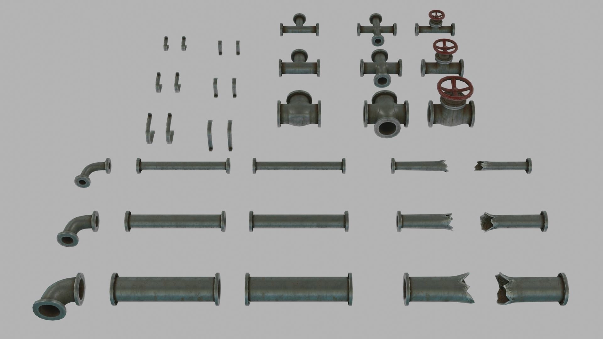 Low Poly Modular PBR Pipe Asset Collection Low-poly 3D model_1