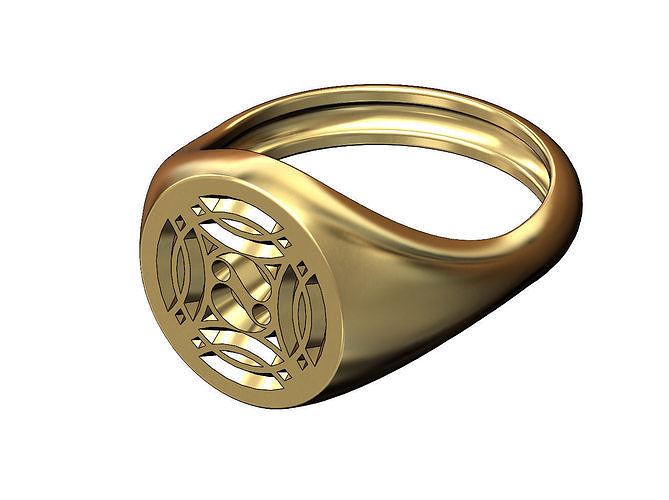 Round signet ring with gothic ornament N06 3D print model