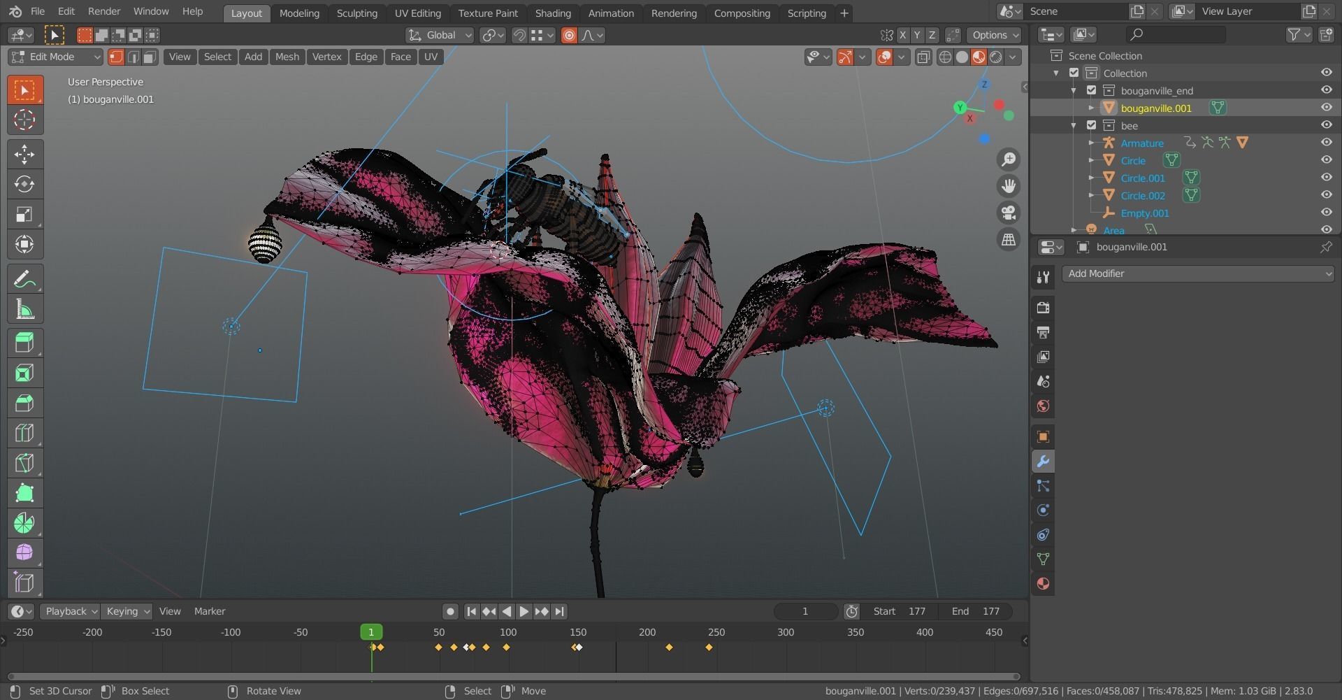 Bouganville flower with hornet 3D model_14
