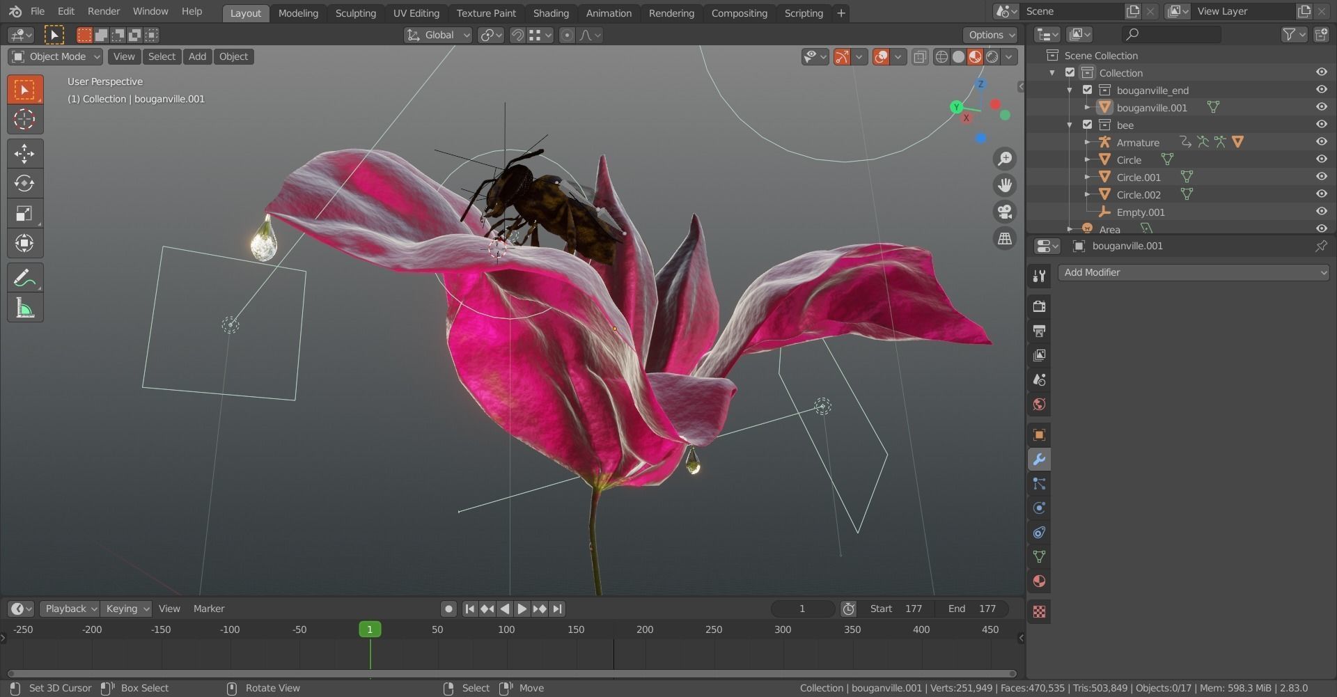 Bouganville flower with hornet 3D model_13
