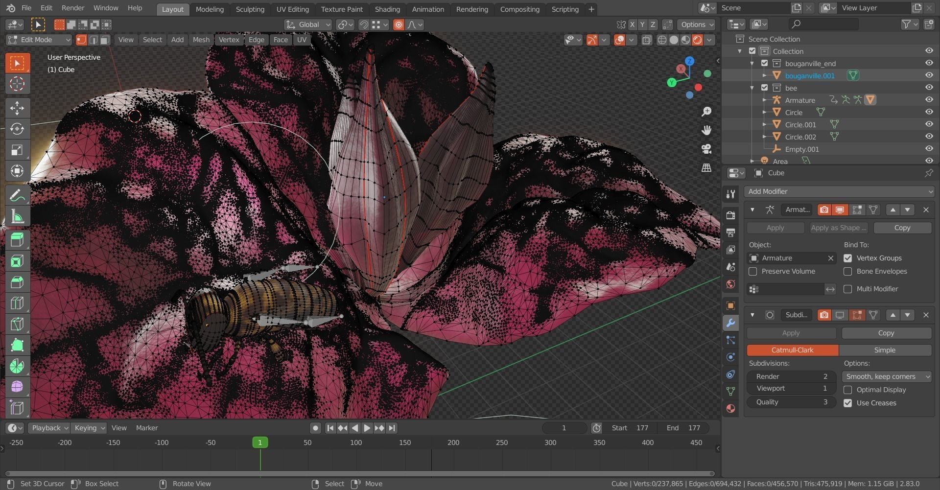 Bouganville flower with hornet 3D model_25