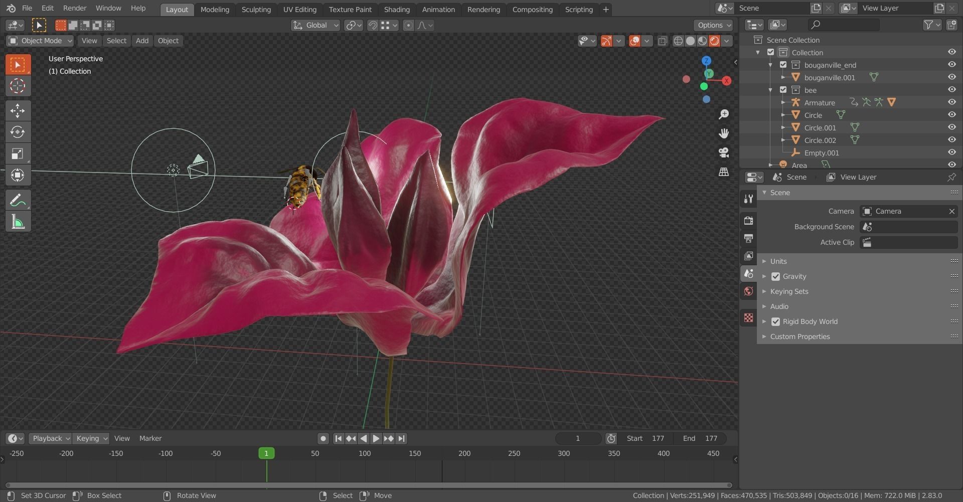 Bouganville flower with hornet 3D model_18