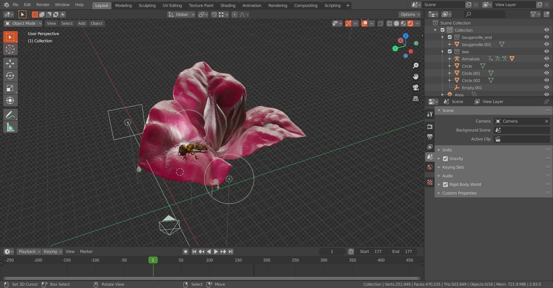 Bouganville flower with hornet 3D model_15