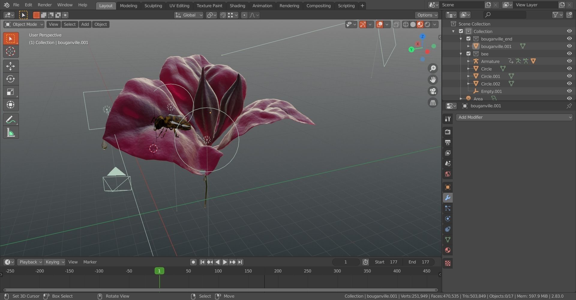 Bouganville flower with hornet 3D model_17