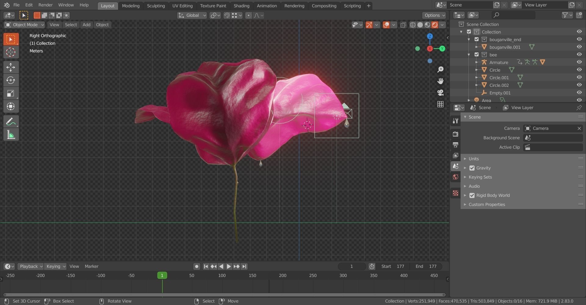 Bouganville flower with hornet 3D model_12