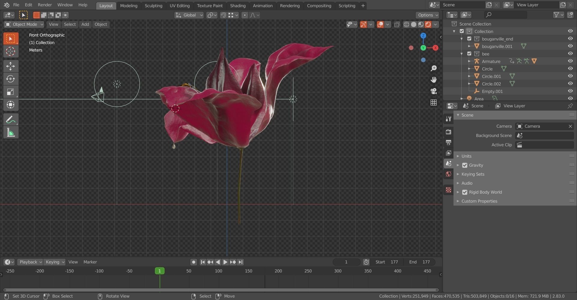 Bouganville flower with hornet 3D model_5
