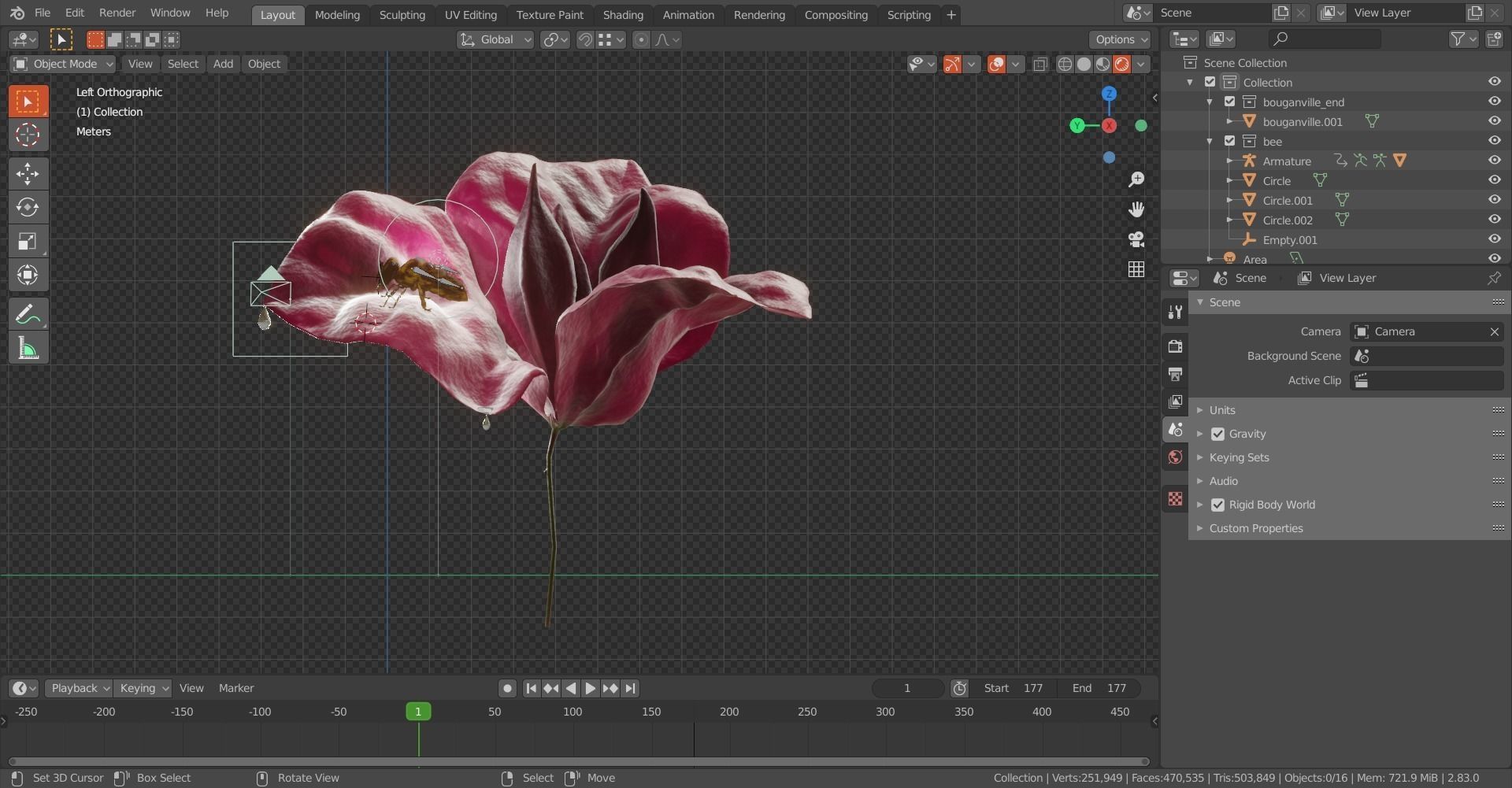 Bouganville flower with hornet 3D model_3